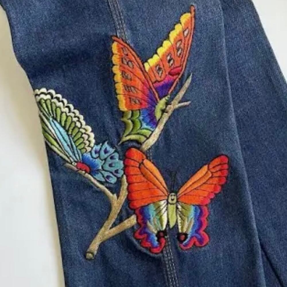 Vik Vizette Vintage Embroidered Butterfly Jeans Blue 27 - Picture 4 of 9